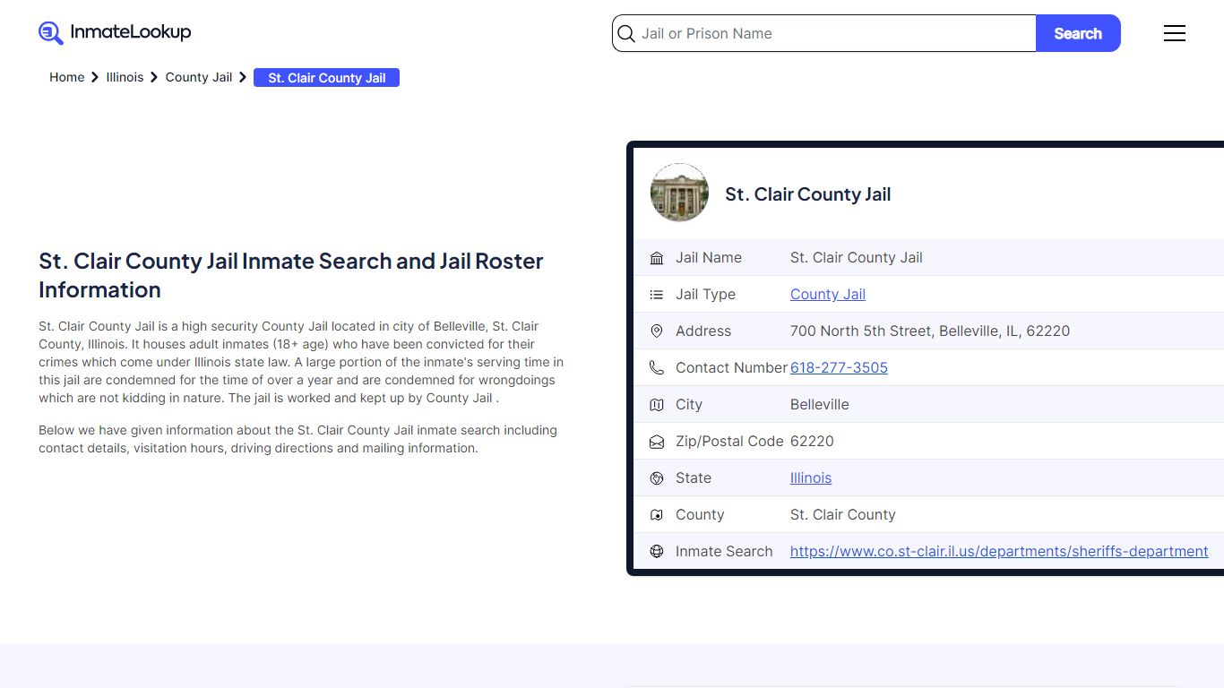 St. Clair County Jail Inmate Search - Belleville Illinois - Inmate Lookup